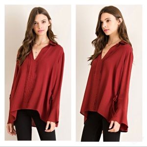 NWT Entro Pintuck Rust colored boho top